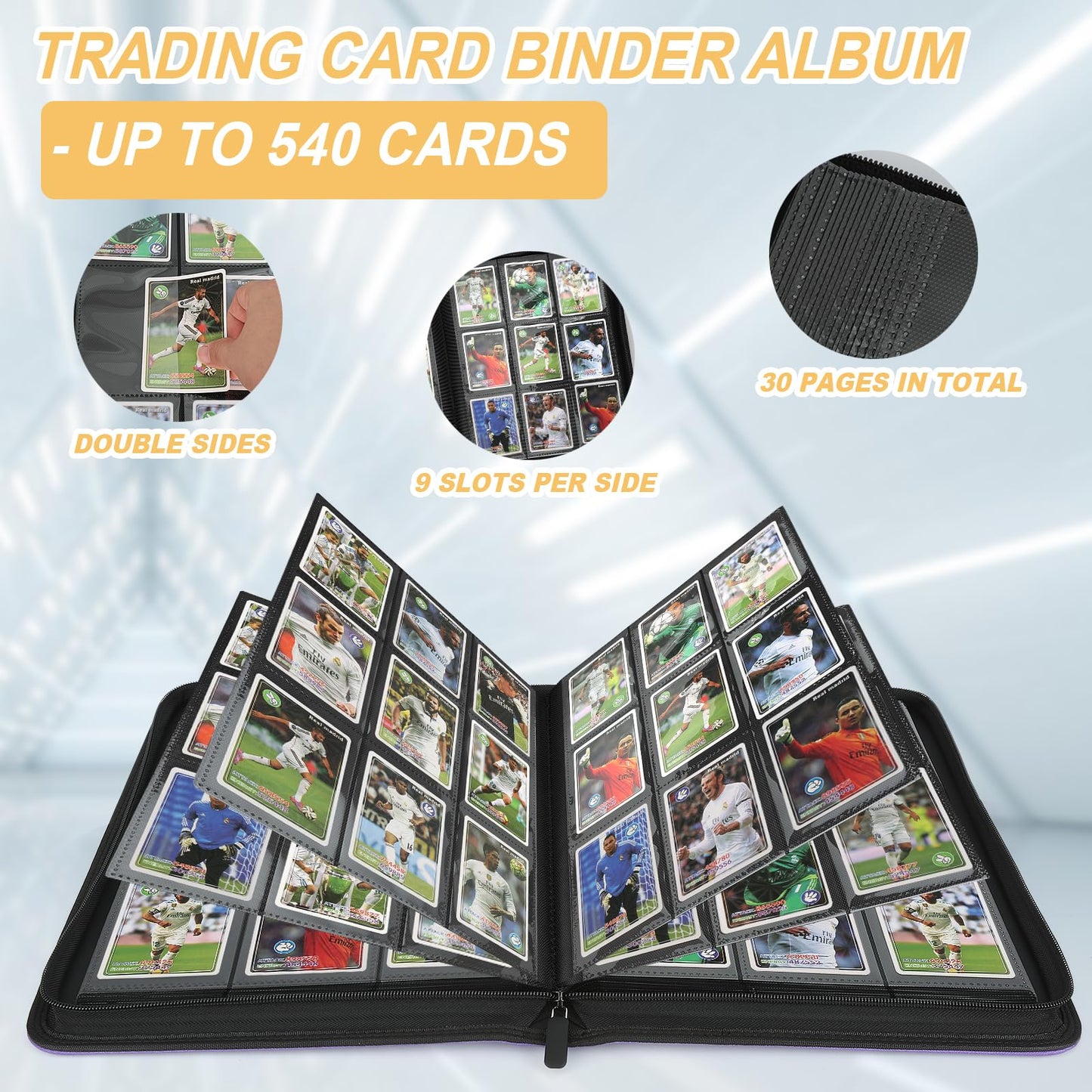 Trading Card Binder 9 Pocket, GERMUN PU Cover Card Binder for 540 Cards, Premium Trading Card Collection Binder, Double Sided Pocket Card Album for MTG, TCG (Blue)