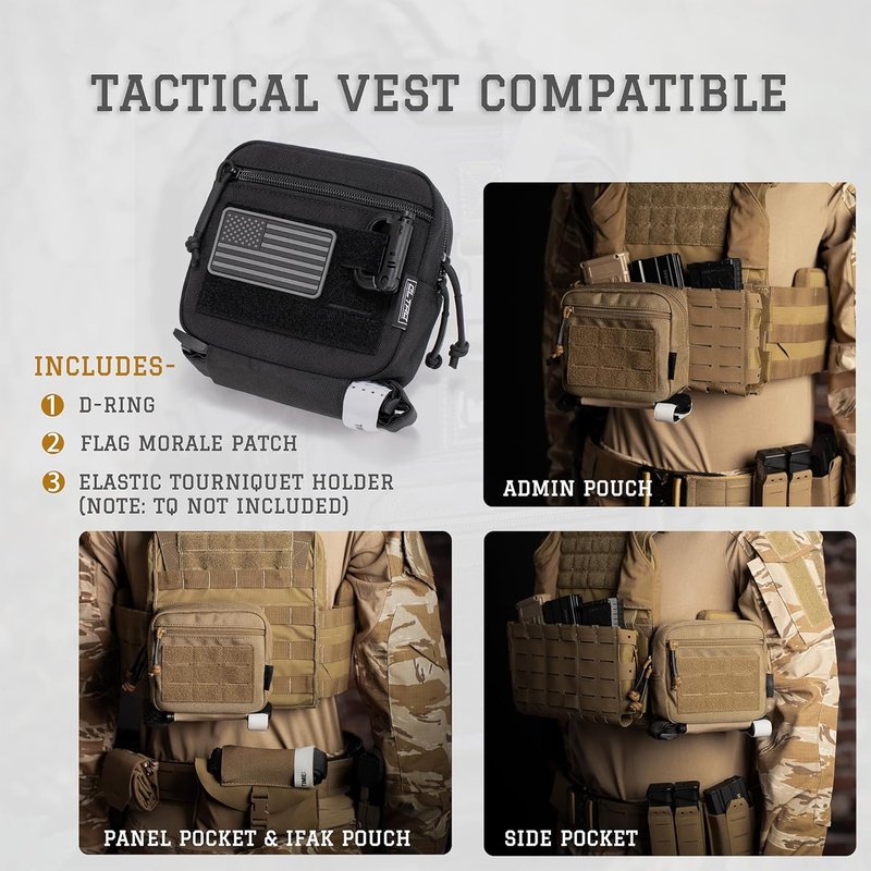 Tactical Molle Admin Pouch - EDC Tool Bag with US Flag Patch & D-Ring | Horizontal Modular Design