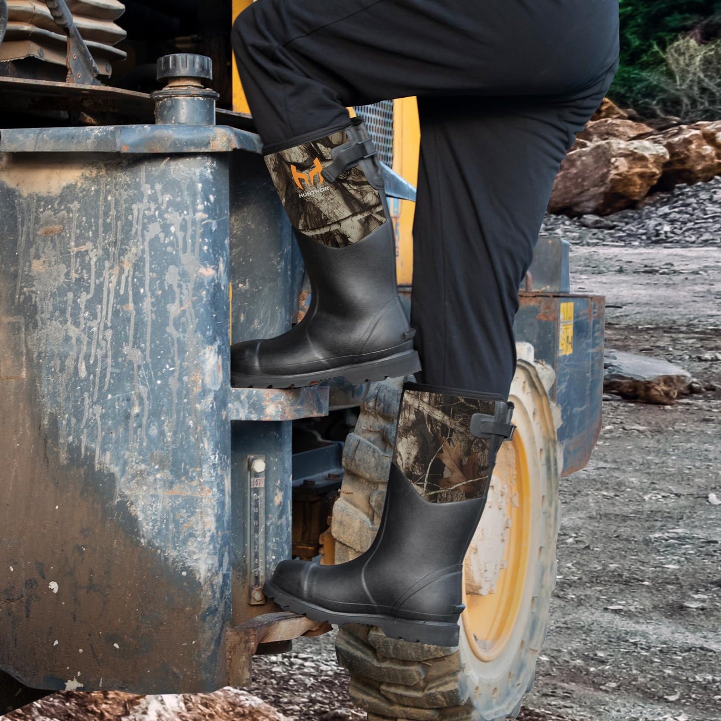 Hunthor Rubber Work Boots, Puncture-Proof with Steel Toe & Shank, Waterproof Insulated 6mm Neoprene Hunting Boots for Farming, Construction, Gardening, Fishing, Outdoor Work