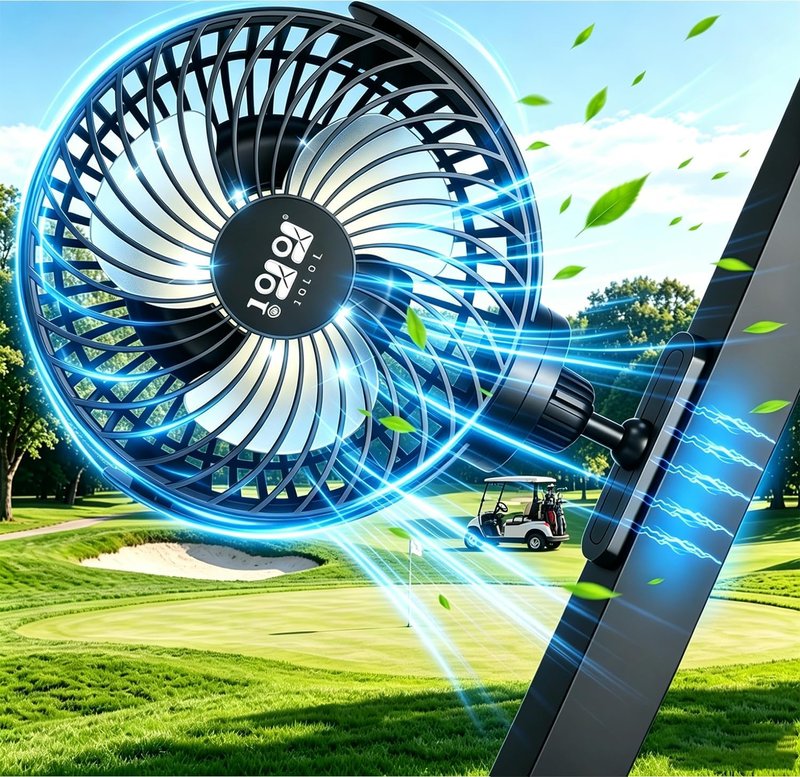 10L0L Magnetic Golf Cart Fan Rechargeable, 10000mAh Battery Operated Portable Fan with 3 Speeds, Strong Magnetic Base, 360 Rotatable Head, LED Light for Yamaha/EZGO/Club Car Golf Cart