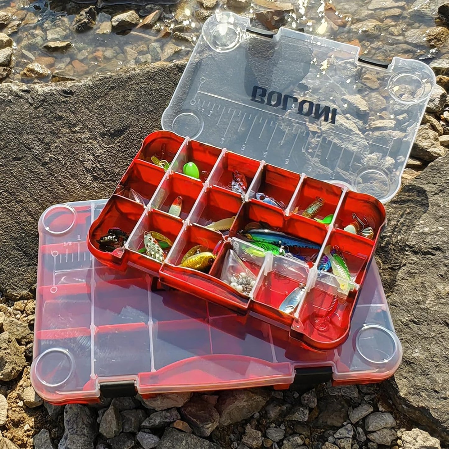 Goloni Fishing Tackle Box - Clear Plastic Storage Organizer with Removable Dividers | 3600 Tackle Trays, 4 Pack