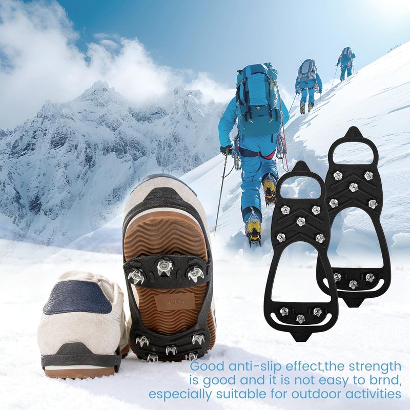 Upgrade Universal Gripper Spikes Non Slip Shoe Grips, Sfee Crampons Ice Cleats for Shoes and Boots, Ice Cleats Snow Traction Grips, Anti-Slip Crampons for Shoes and Boots, Black (M)
