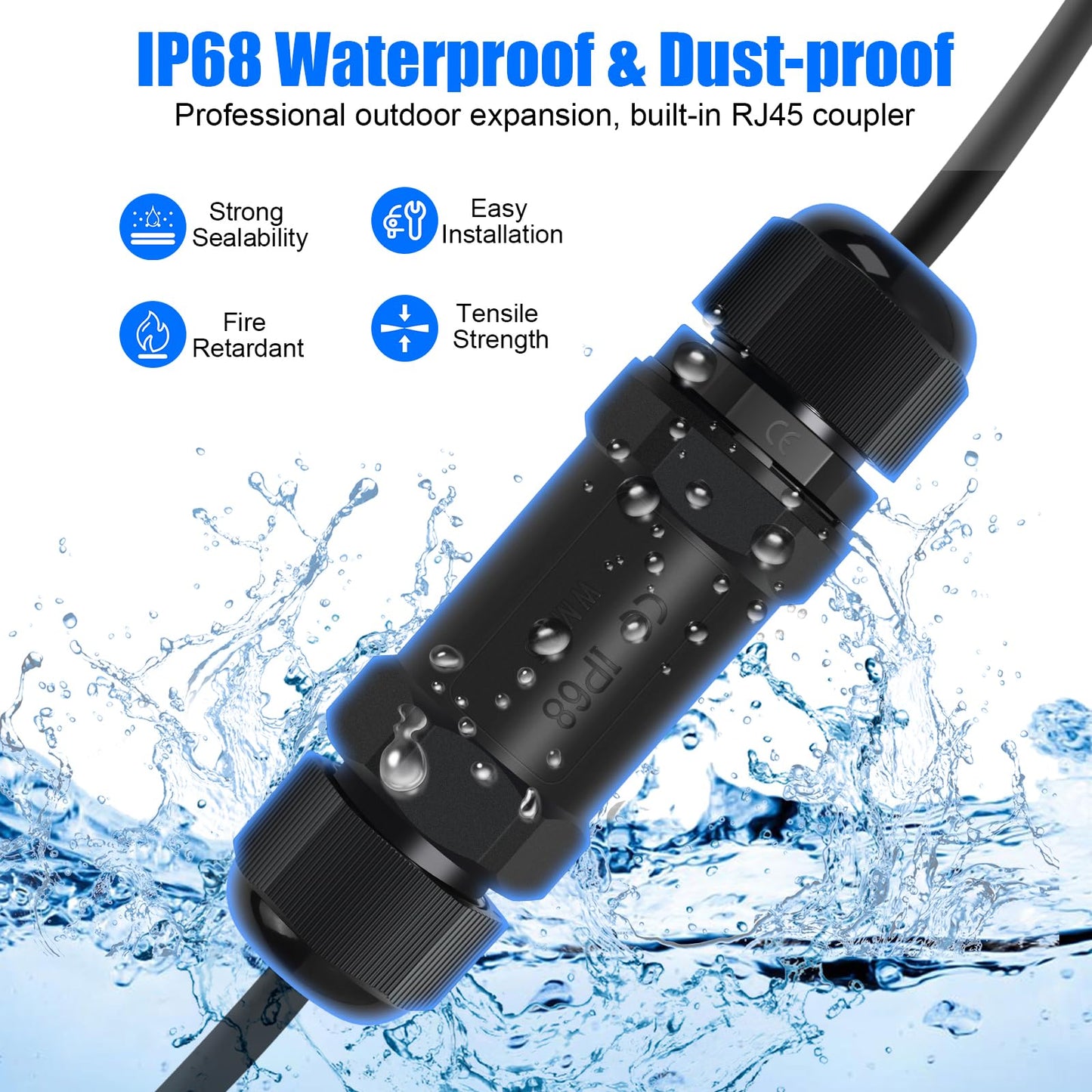 QINGLER Waterproof RJ45 Ethernet Coupler with PoE Support 2 Pack