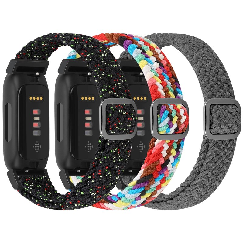 WolliLe Braided Watch Bands Compatible with Fitbit Inspire 3/2/HR/Ace 3/2, Soft Adjustable Nylon Loop Elastic Strap Sport Replacement Wristbands for Women Men
