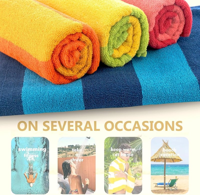 Malibu Beach Towel Set - 4 Oversized 100% Cotton Designer Stripe Towels | Orange, Blue, Pink, Green - Perfect Summer Gift