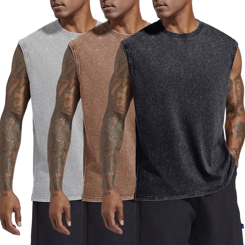 Men's Cotton Workout Tank Top - Sleeveless Acid Wash Gym Tee | Loose Fit Muscle Shirt
