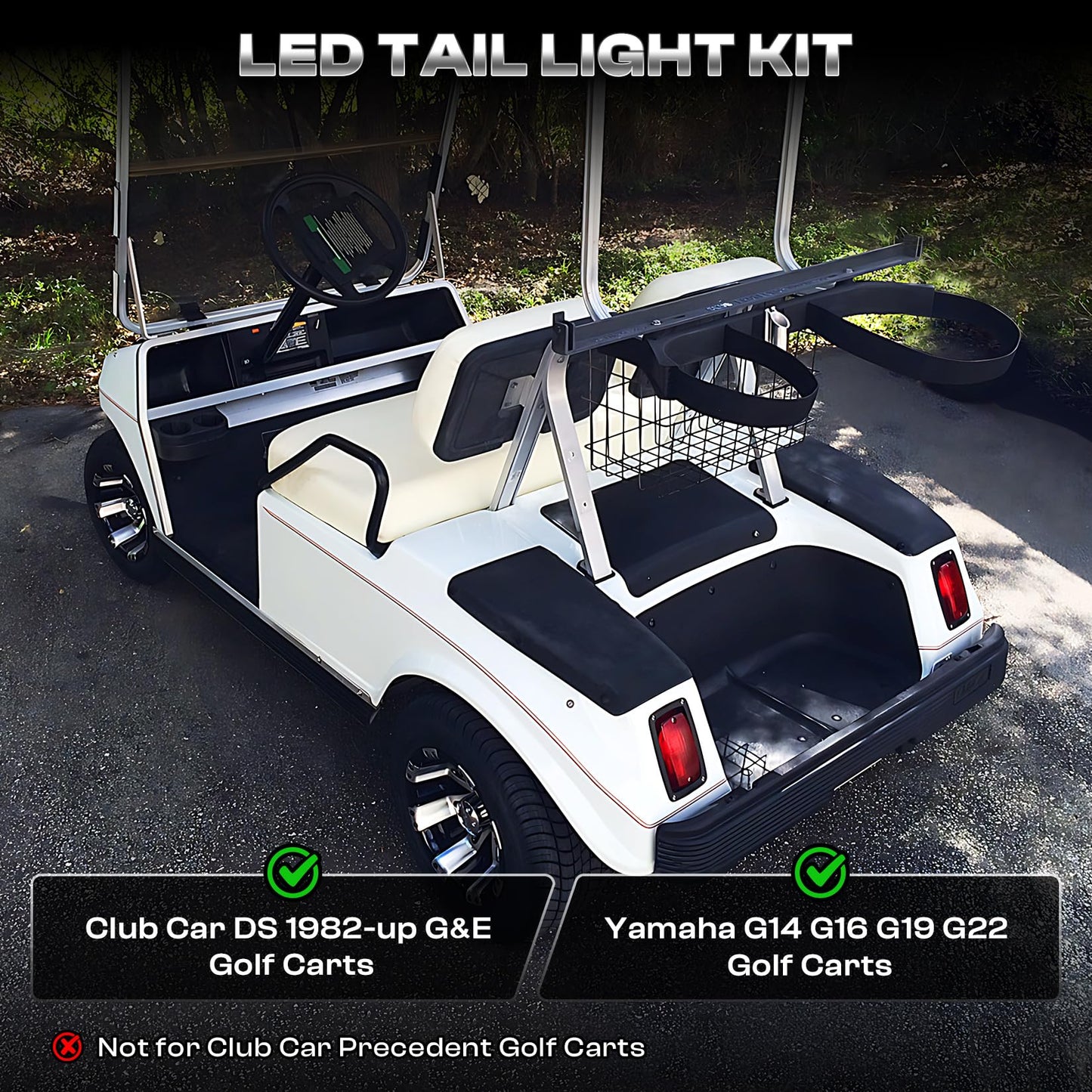 DRIVE UP LED Tail Light Kit for Club Car DS 1982-Up Golf Cart with 3 Wire Club Car Taillights OEM1017035
