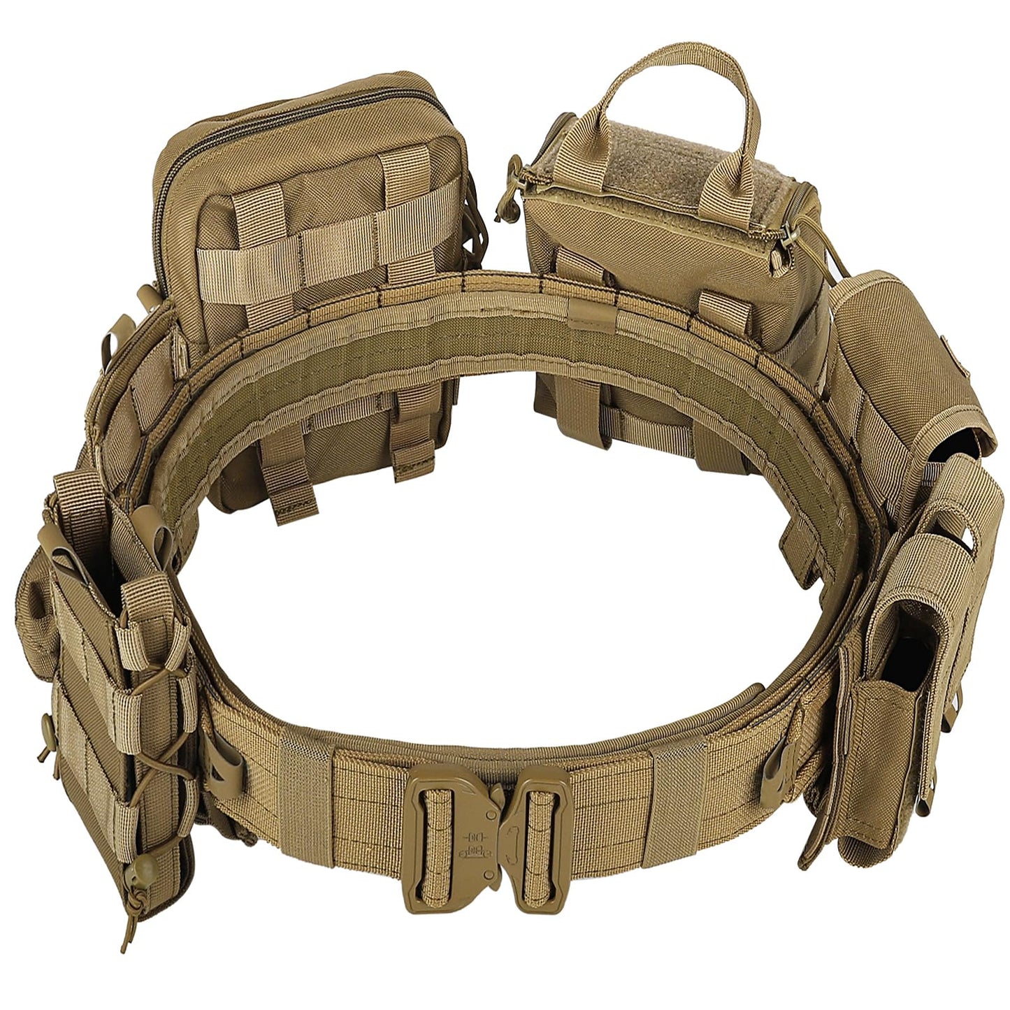 YAKEDA Molle Battle Belt Tactical Combat Belt Quick Release Rigger 1.75 Inch Inner & Outer EDC Belt Heavy Duty Belts Law Enforcement for Men (Tan)