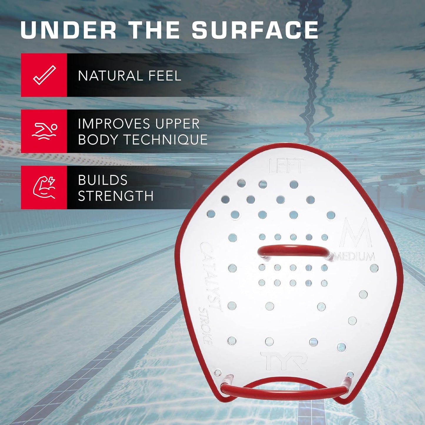 TYR Catalyst Stroke Swim Paddles - Durable Training Hand Fins for Strength & Technique | Adult Size