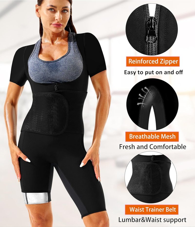 Sauna Suit for Women - 4-in-1 Slimming Full Body Jumpsuit | Waist Trainer Vest for Enhanced Workout