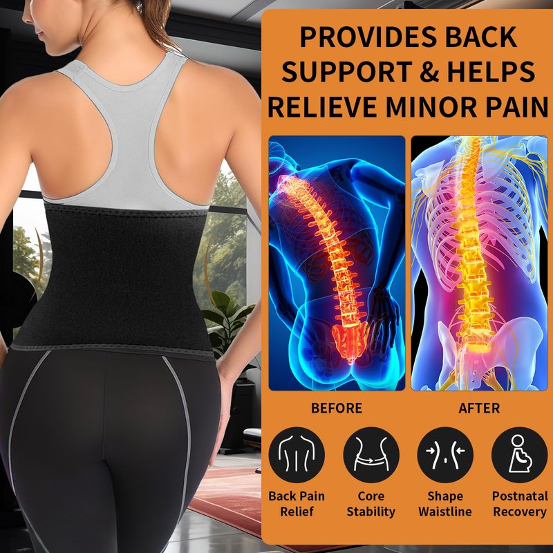 LKV Waist Trainer for Women Lower Belly Fat, Waist Trimmer Sweat Belt for Workout, Stomach Wrap Waist Sweat Band Body Shaper for Women Silver-black