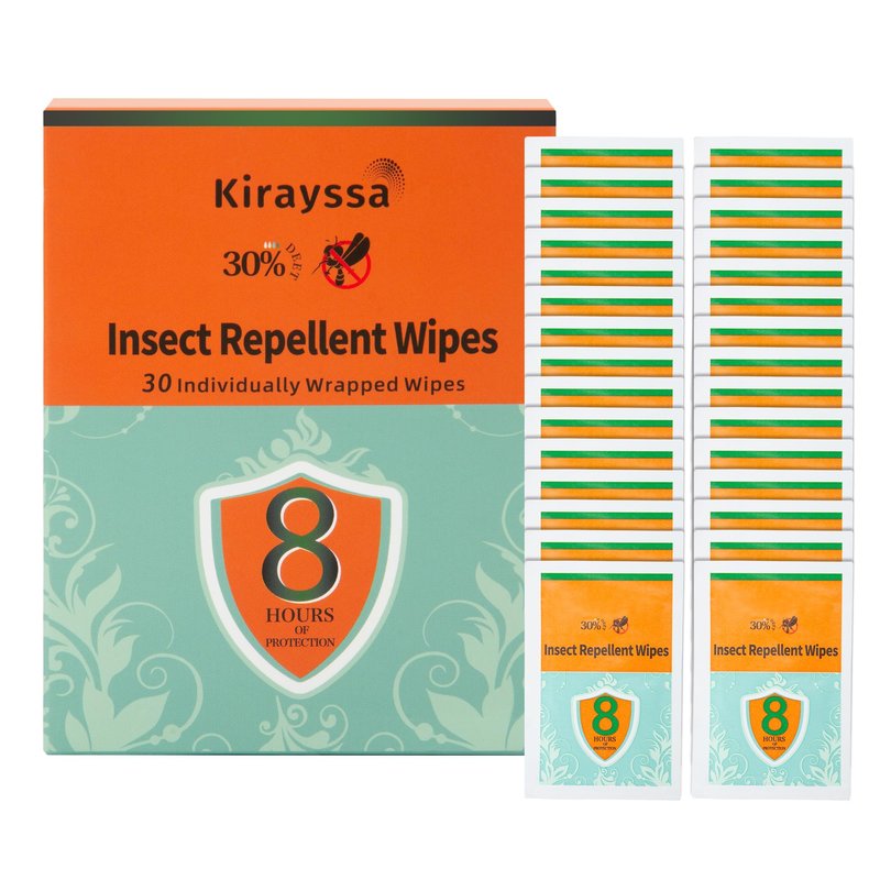 Insect Repellent Wipes – 30 Individually Wrapped Wipes with 30% DEET – Mosquito Repellent & Tick Protection – Up to 8 Hours – Alcohol-Free & Fragrance-Free