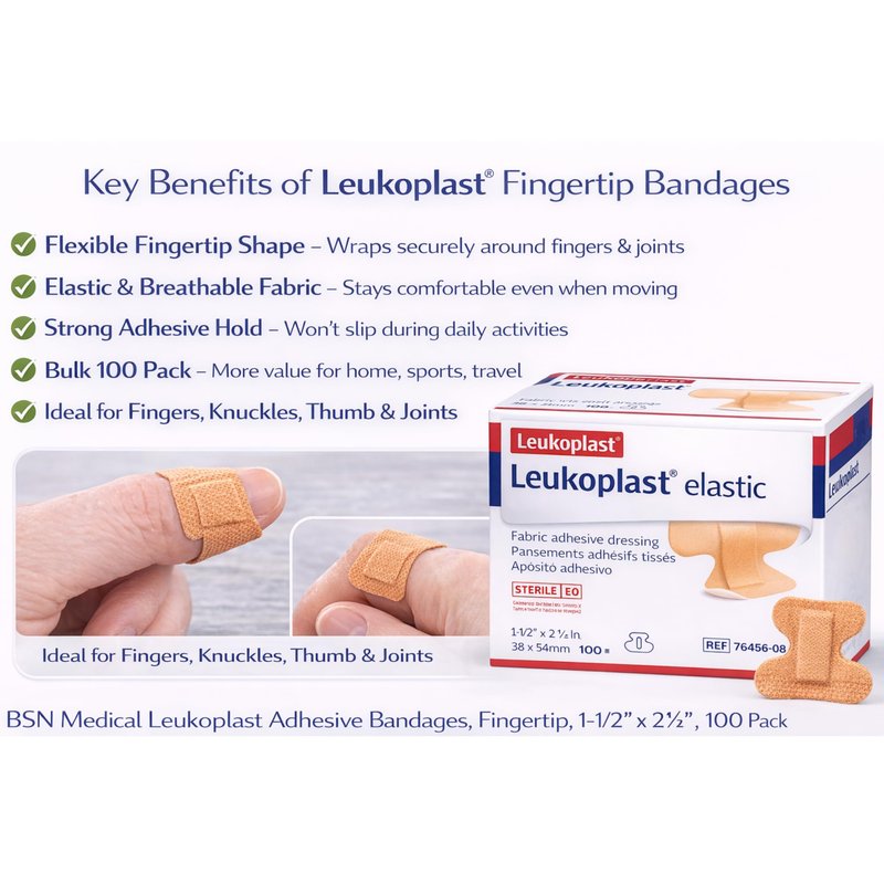 BSN Medical Leukoplast Adhesive Bandages, Fingertip, 1-1/2" x 2-1/2", 100 Pack