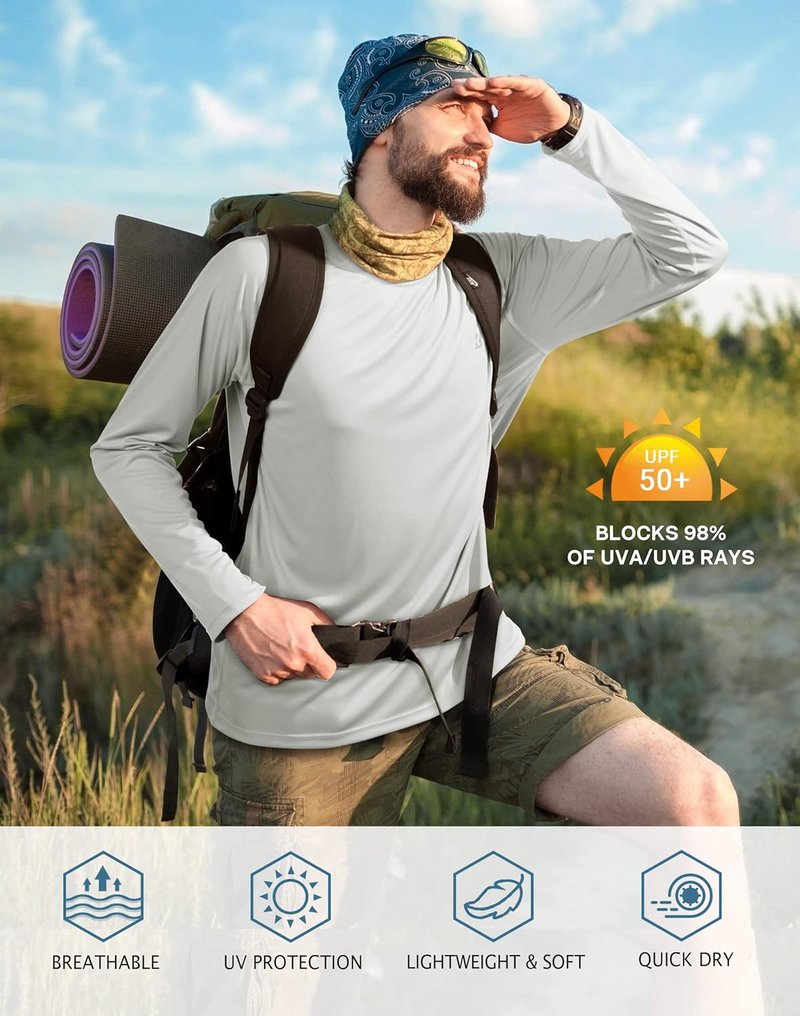 UPF 50+ UV Sun Protection Long Sleeve Shirt - Men's Rash Guard for Fishing, Hiking & Running