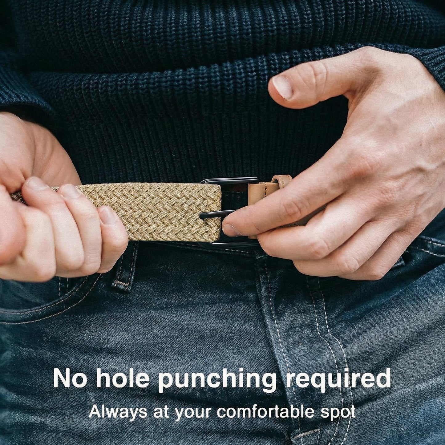 BELTROAD Elastic Braided Belt Mens Golf Belts No-Hole Design Lightweight Breathable Woven Stretch Belt for Golf Casual