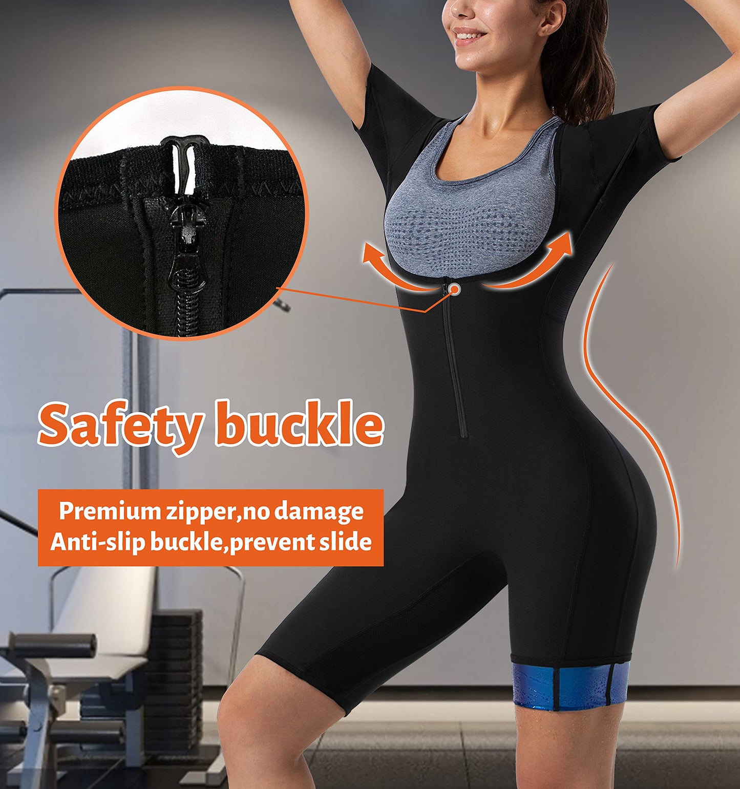 QZSH Women Sauna Jumpsuit Sweat Suit Heat Trapping Workout(7008-01-L)