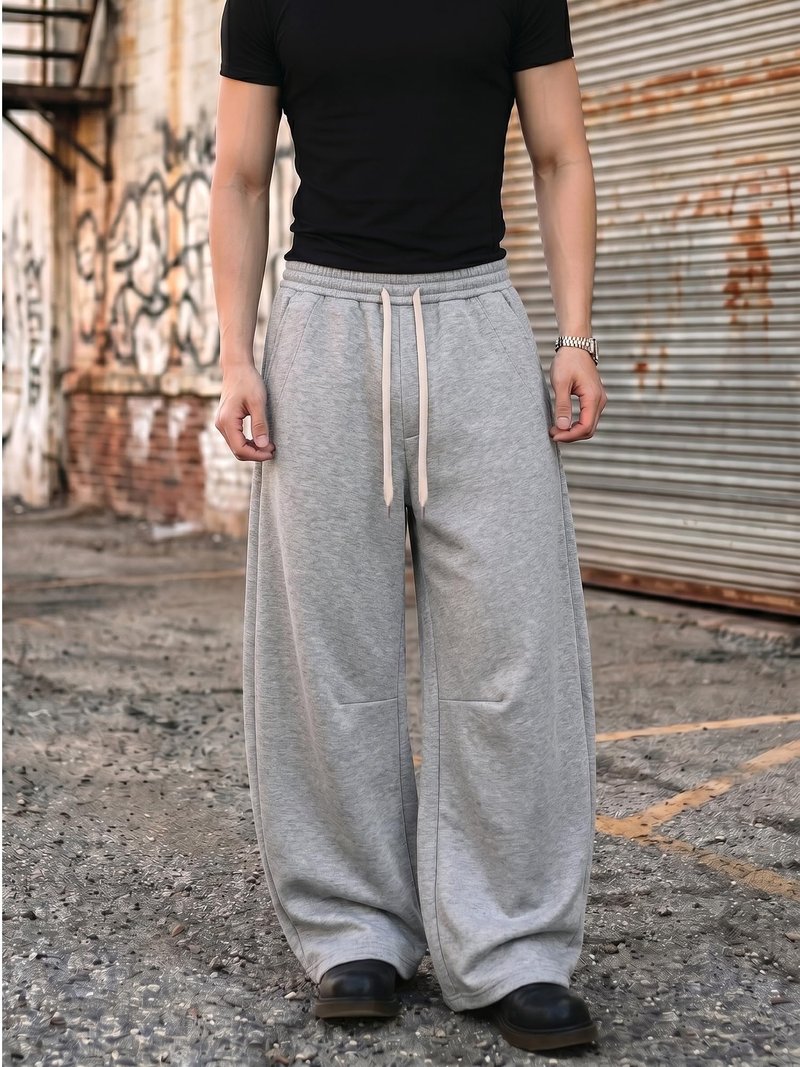 JEMLDL Men's Baggy Sweatpants Women's Streetwear Wide Leg Barrel Sweat Pants Oversized Fashion Long Pants with Pockets Light Gray Medium