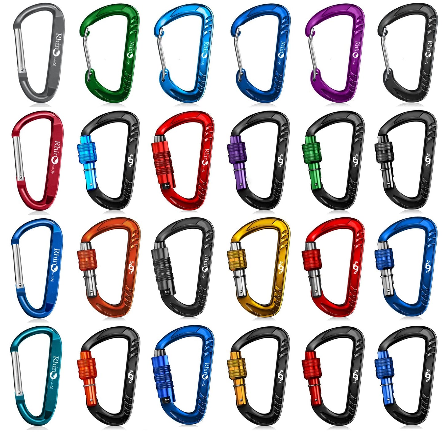 RHINO Produxs 2PCS of 12kN (2697 lbs) Heavy Duty Lightweight Locking Carabiner Clips - Excellent for Securing Pets, Outdoor, Camping, Hiking, Hammock, Dog Leash Harness, Keychains, Water Bottle