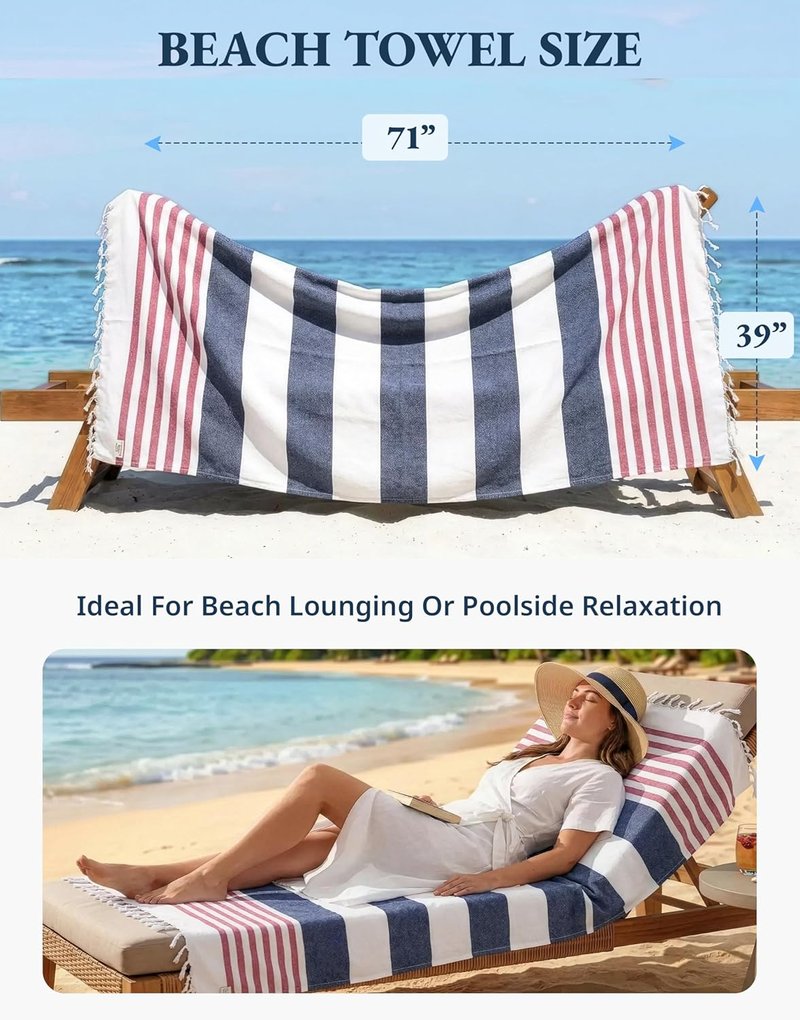 Extra Large Beach Towels - 2 Pack Oversized Quick Dry Pool Towels | Stylish Sand-Free Design, 39"x71" - Old Glory Pink