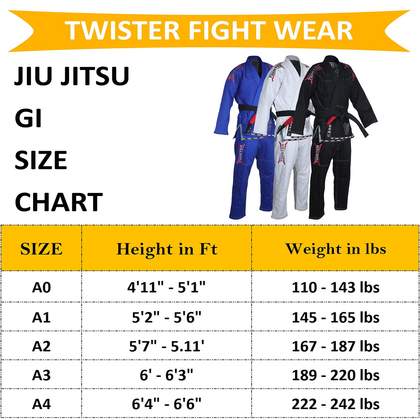 Twister Grey 3.0 Brazilian Jiu Jitsu Gi Preshrunk Pearl Weave 475gram free white belt (Black) (A4)