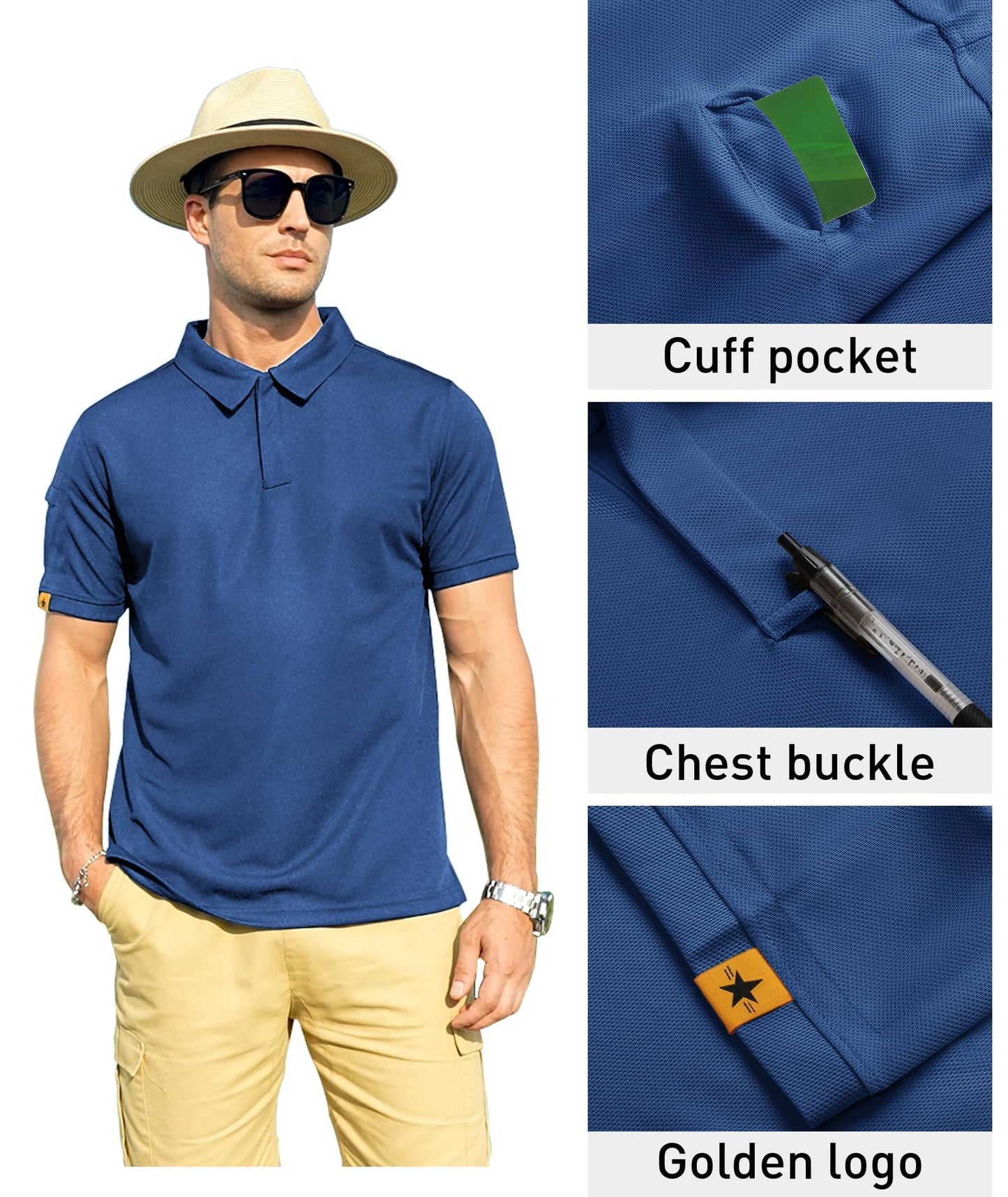 ZITY Mens Polo Shirt Short Sleeve Sports Tactical T-Shirt Athletic Golf Polos Daily Casual Stylish Collared Shirts for Men Blue 3X-Large