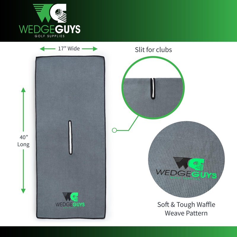 Wedge Guys Large Golf Tour Towel (40" x 17") Microfiber with Hole | Soft & Tough Waffle Caddy Towel for Golf Bag & Clubs, Grey Color Accessories for Men