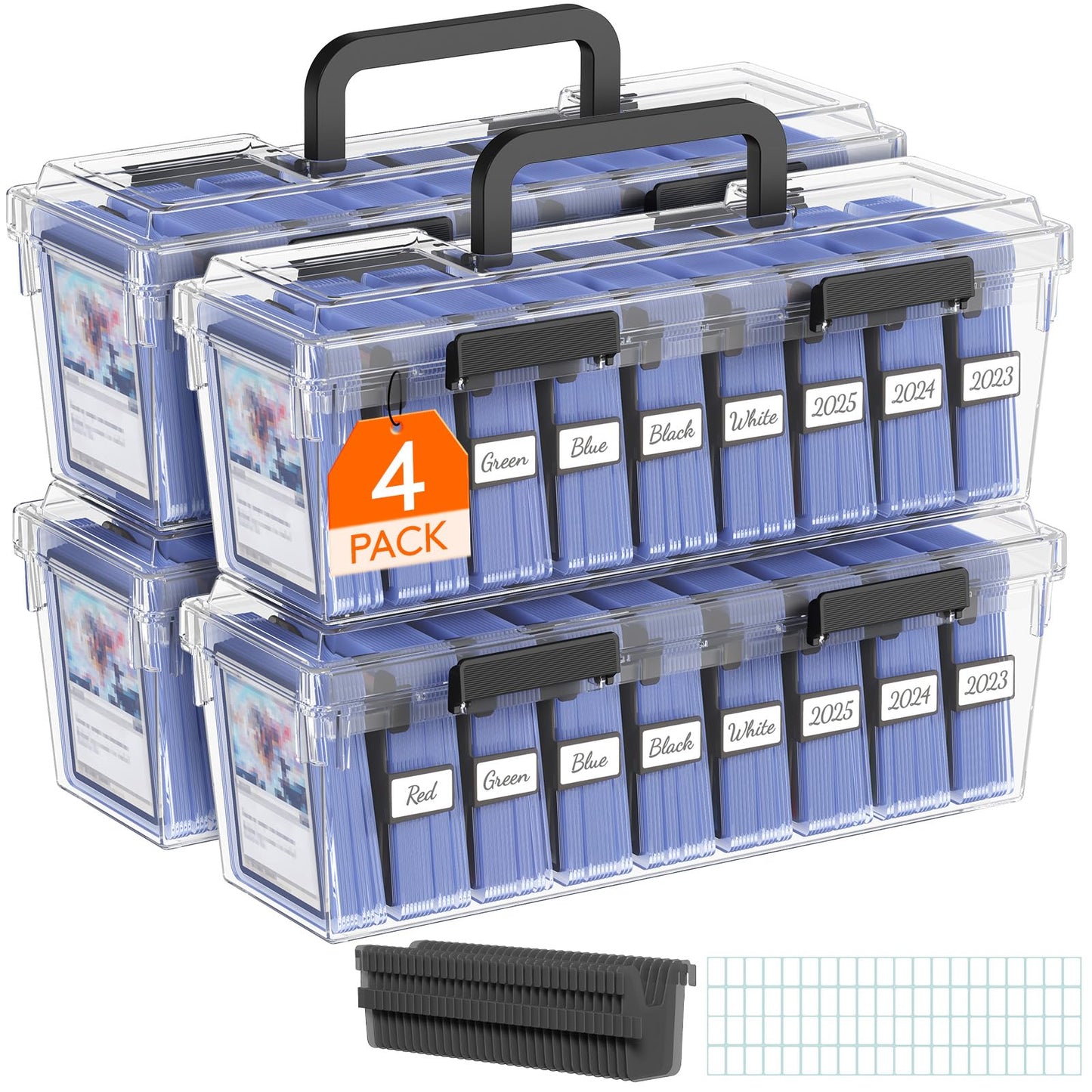 Lifewit Trading Card Storage Box with Handle, Fit for Toploader, 4 Pcs