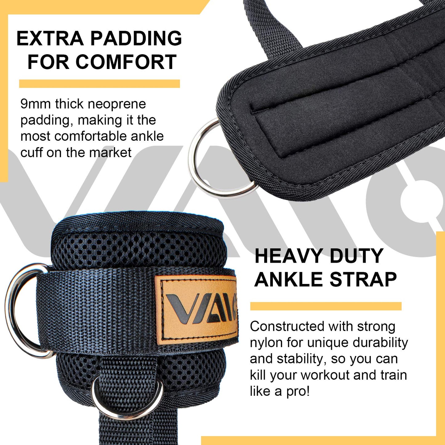 VAIIO Ankle Straps for Cable Machines,Adjustable Comfort fit Neoprene, Reinforce Double D-Ring - Premium Ankle Cuffs to Improve Abdominal Muscles, Lift The Butts, Tone The Legs for Men & Women