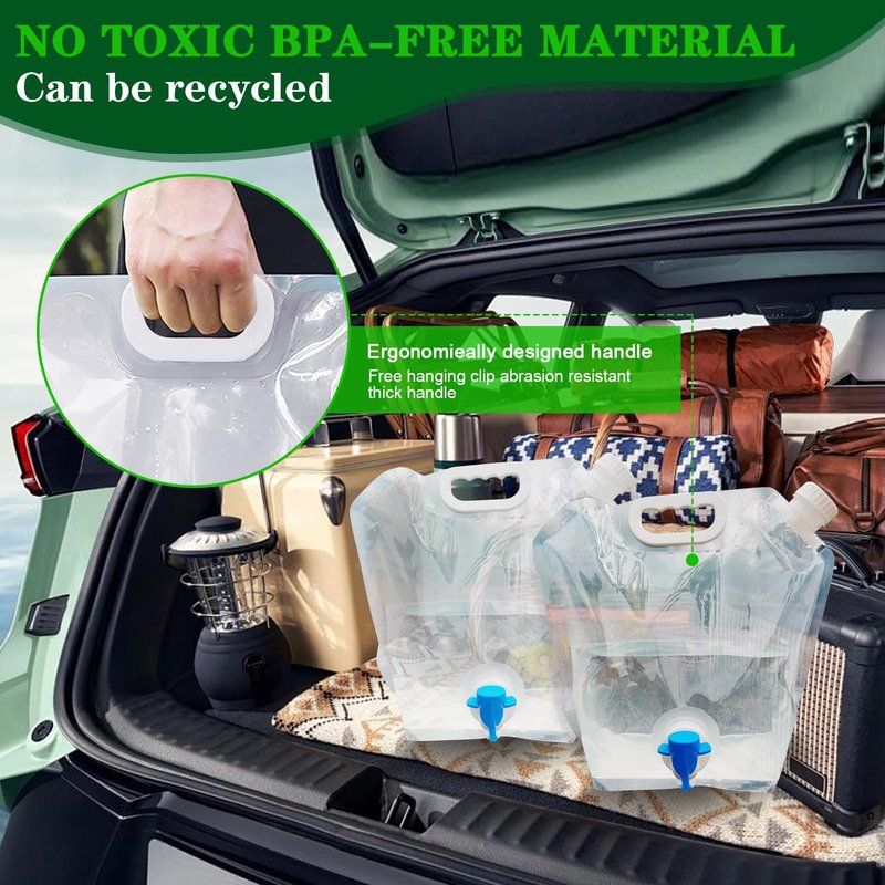 Cooltto 2 Pack 2.6 Gallon Premium Collapsible Water Container Bag, BPA Free Food Grade Clear Plastic Storage Jug, No-Leak Freezable Fold-able Water Bottle for Camping, Hiking, Backpacking, Emergency
