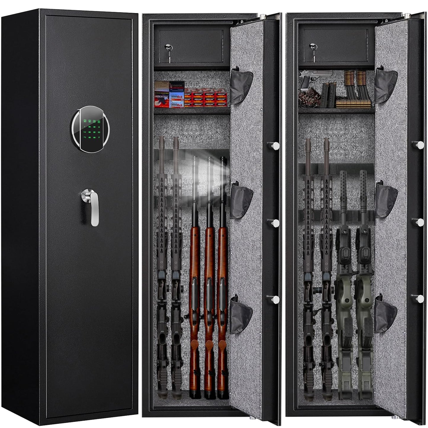 Omethey 57.09'' Fireproof Gun Safe, Quick Access 5 Rifle Gun Safe, Gun Safe for Home Rifle and Pistols with LCD Screen Keypad and Silent Mode, for Rifles, Shotguns, Pistols