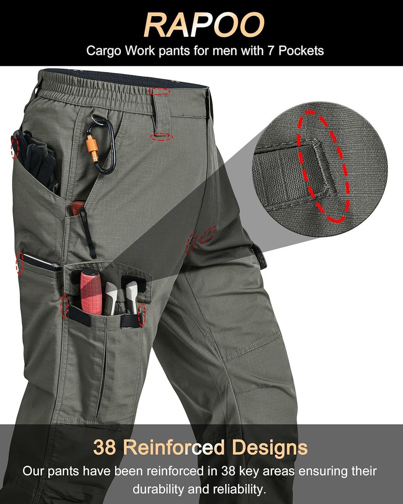 Men's Cargo Pants - Ripstop Water Resistant Tactical Hiking Pants | 7 Pockets, Breathable Design