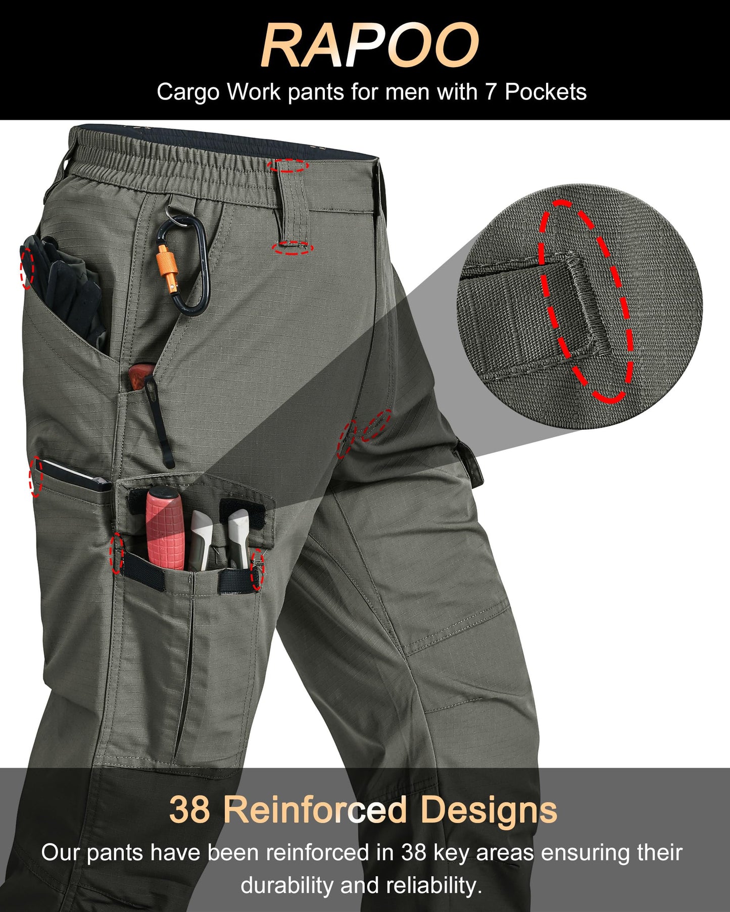 Rapoo Tactical Pants for Men Cargo Hiking Working Hunting Pants for Men Mens Outdoor Pants Green 34Wx30L