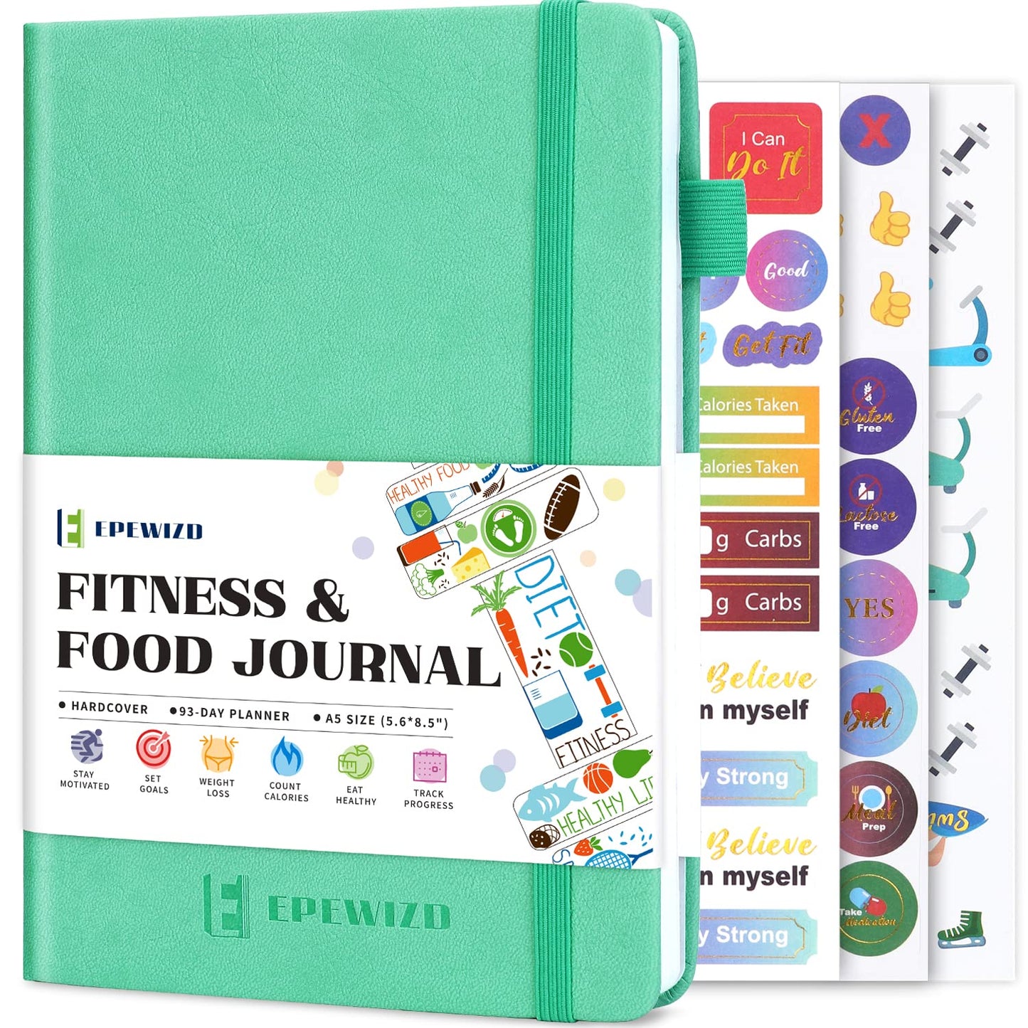 EPEWIZD Food and Fitness Journal Hardcover Wellness Planner Workout Journal for Women Men to Track Meal and Exercise Count Calories Weight Loss Diet Training Weight Loss Tracker Undated Home and Gym