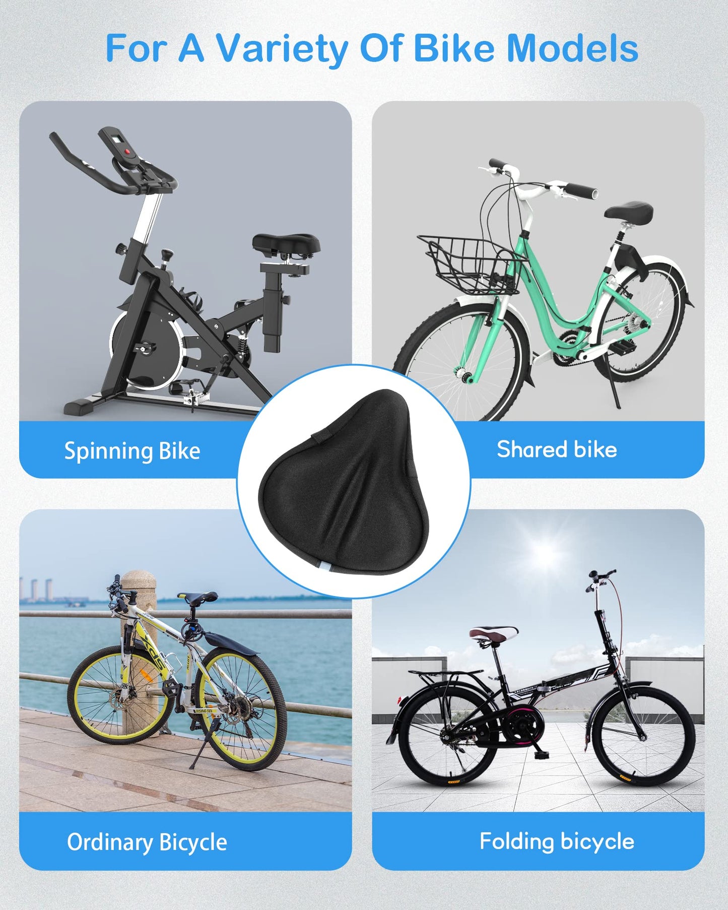 CUNCUI Bike Seat Cushion, Gel Seats Cover, Bicycle Covers, Bike Seat Cushion for Women Men Comfort Compatible, Suitable for Outdoor and Indoor (11x10 inch)