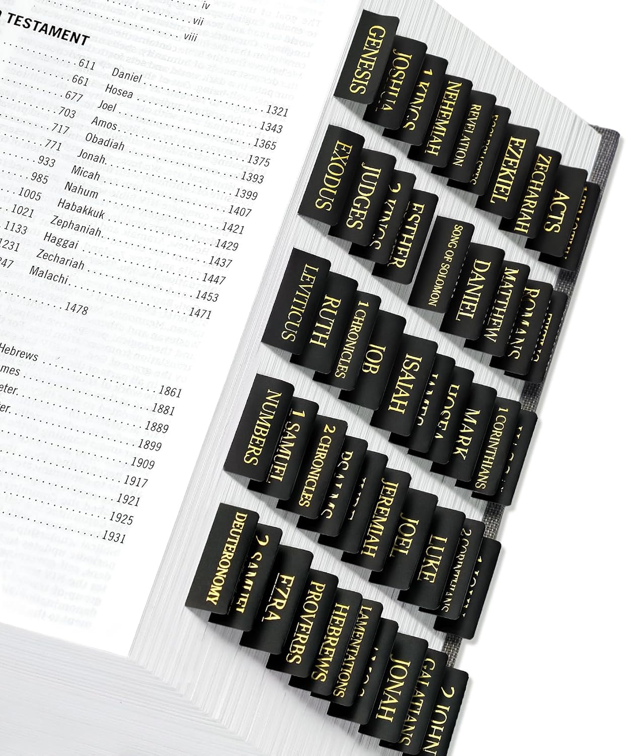Bible Tabs for Easy Navigation | Large Print Index Tabs for Study Bibles - 66 Tabs + 9 Blank Tabs - Black
