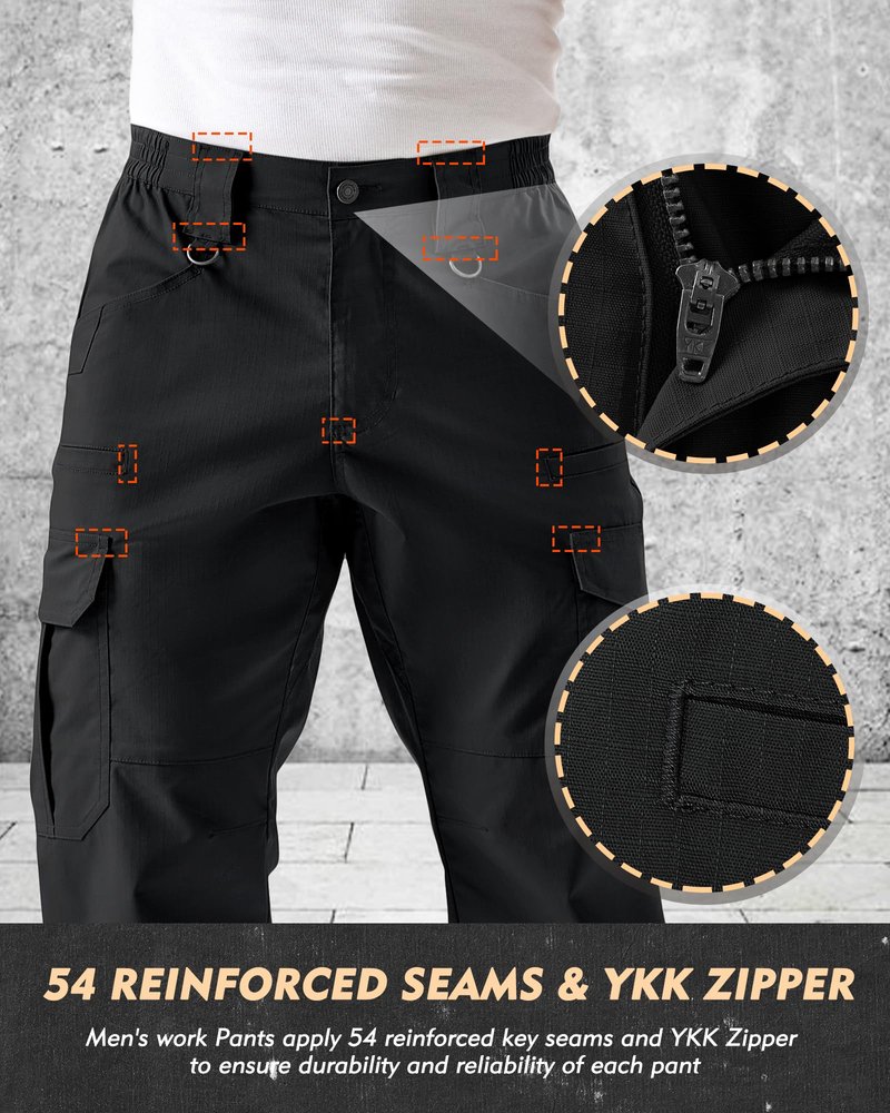 IGOLUMON Men's Stretch Tactical Pants Ripstop Cargo Work Pants for Men with 11 Pockets Lightweight Hiking EDC Pants for Construction & Outdoor Gear Black