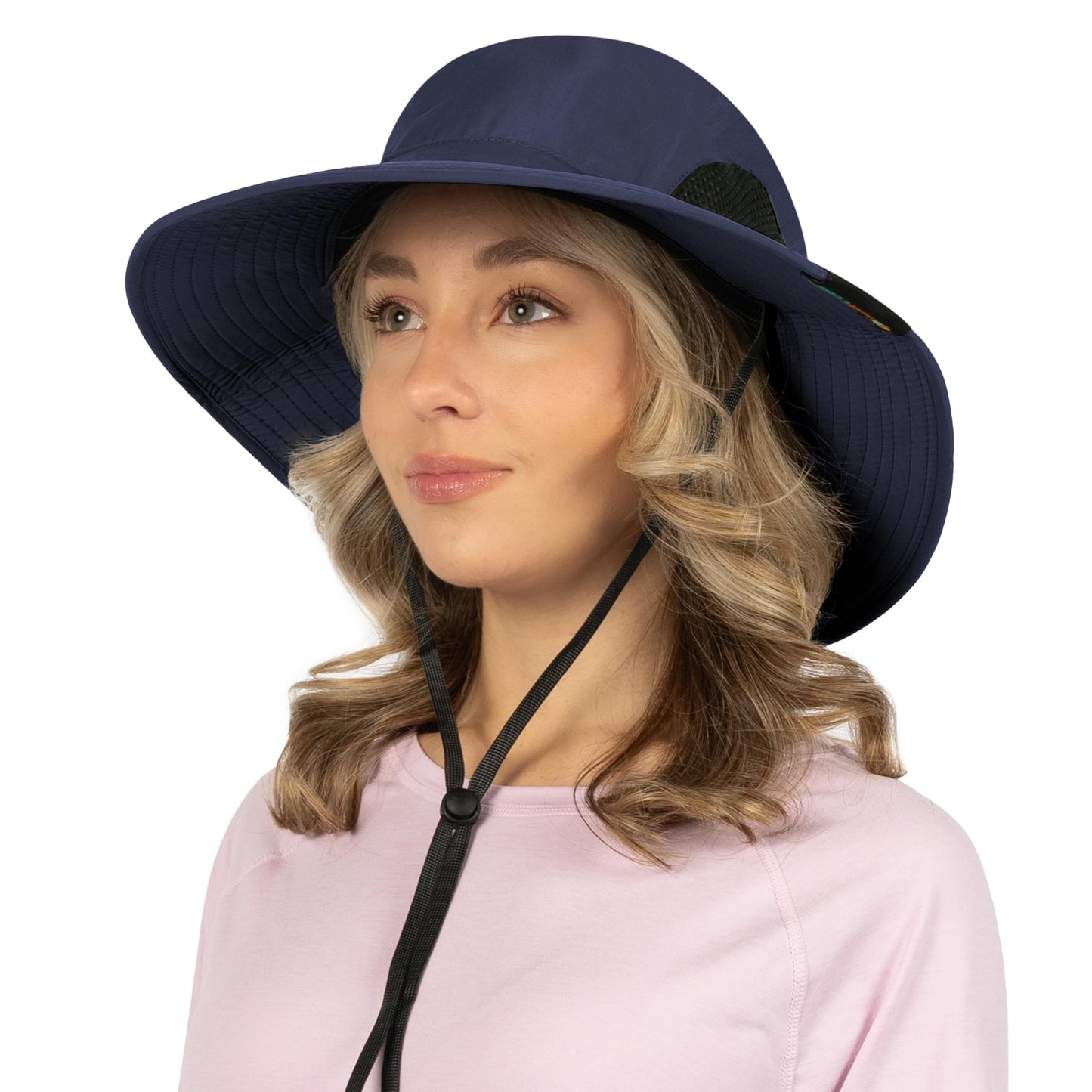 SUN CUBE Wide Brim Sun Hat for Men & Women, UPF 50+ UV Protection, Breathable Mesh Boonie Hat with Adjustable Chin Strap, Packable Fishing Hiking Safari Hat, Navy