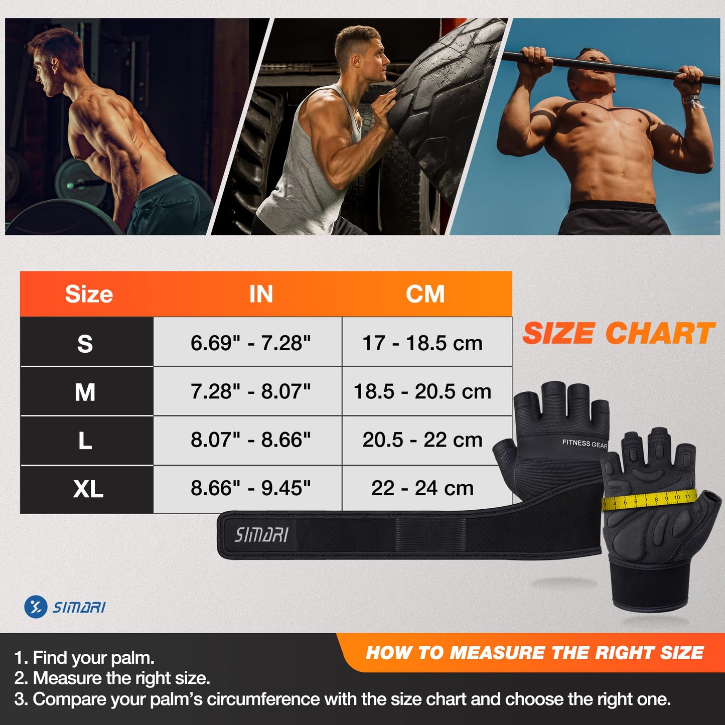 SIMARI Padded Workout Gloves for Men and Women, Ventilated Weight Lifting Gloves with Wrist Wraps Support, Full Palm Protection, Great Grip for Gym Training, Fitness, Weightlifting, Exercise