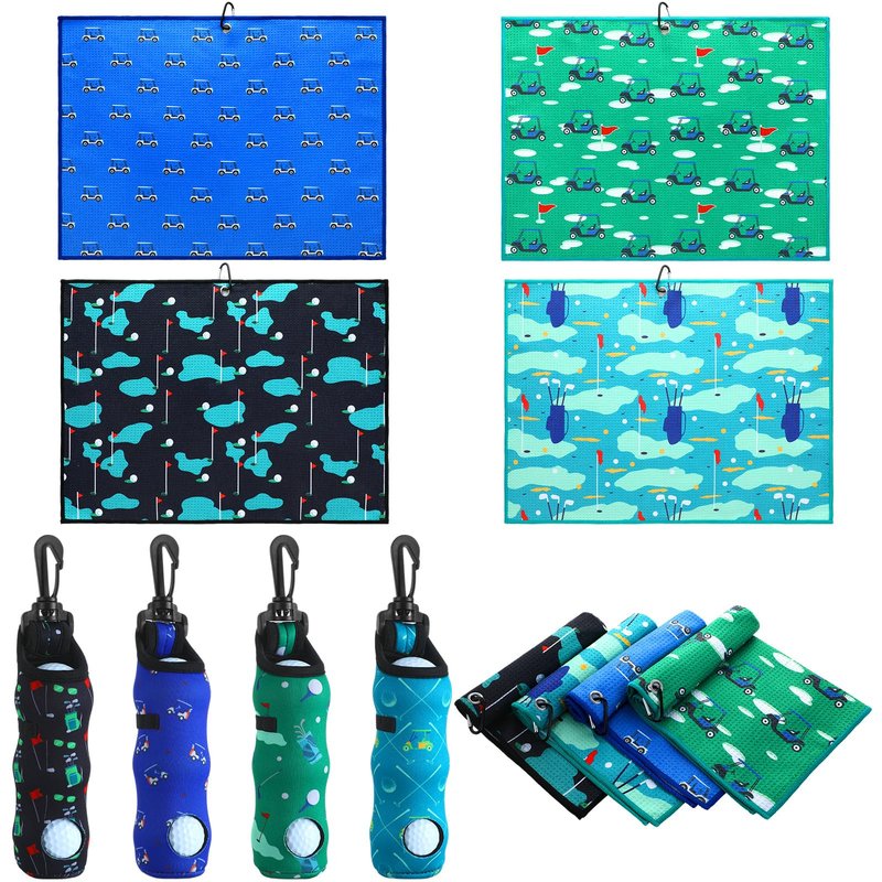 Hahafelt 4 Pack Large Golf Towels with Golf Bags Gift Set 24 x 16 Inch Portable Microfiber Fabric Waffle Pattern Towel with Clip Men Women Birthday Gifts Sports Accessories