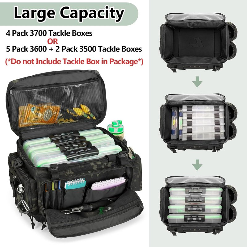 GOBUROS Waterproof Fishing Tackle Bag - EVA Bottom, Rod Holder & Pliers Storage | Durable Fishing Gear