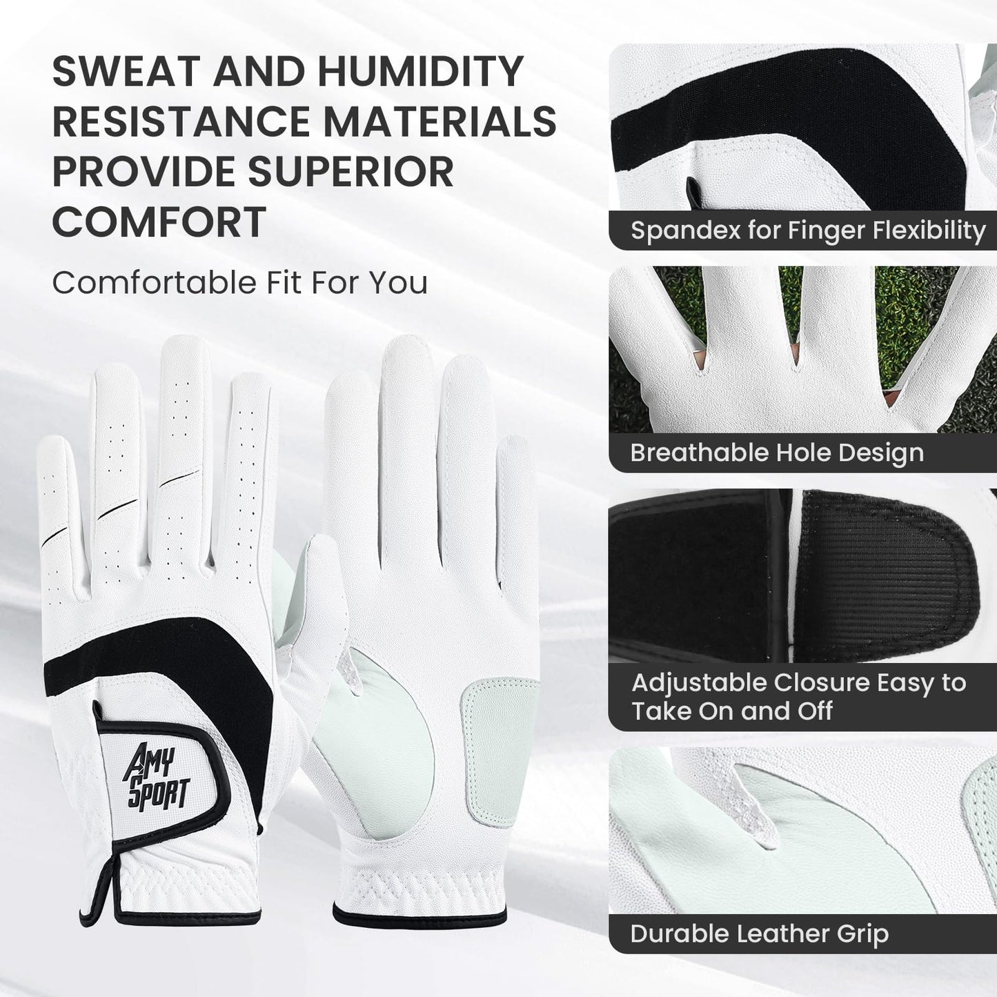 Amy Sport Golf Gloves Men Right Handed Golfer Left Hand 3 Pack PU Leather All Weather Grip Soft Breathable Flexible for Mens
