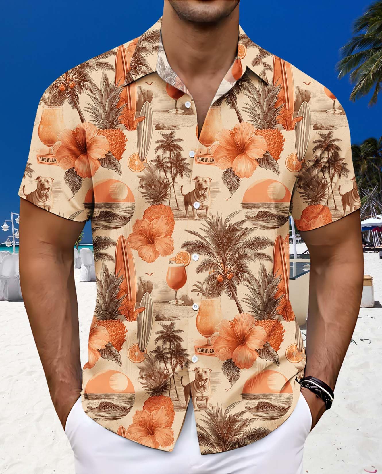 Mens Hawaiian Button Up Shirt Beach Vacation Cruise Tee Summer Tropical Palm Leaf Shirts Casual Unique Pattern Comfy Tops