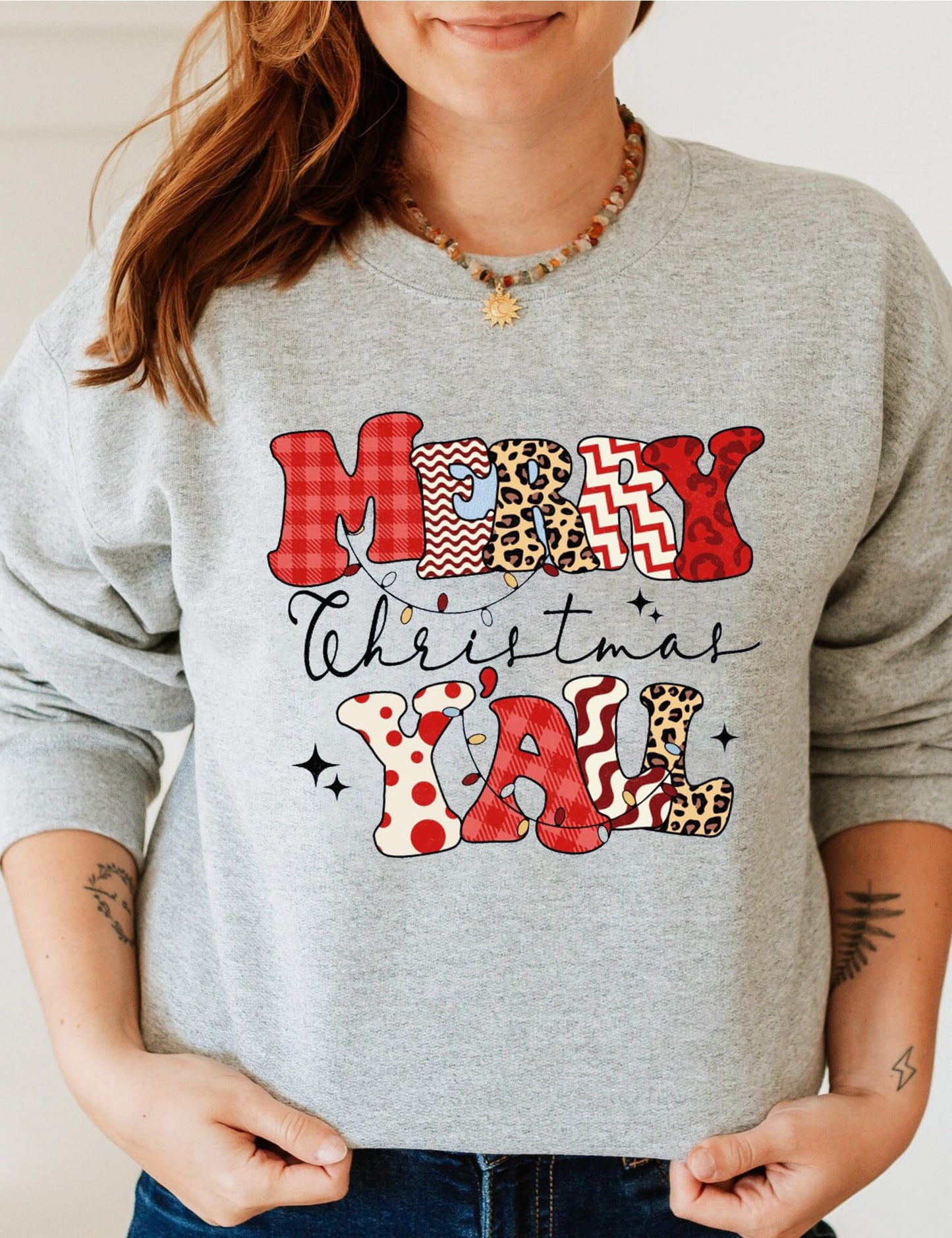 CCOTPRRP Merry Christmas Yall Sweatshirt Women Xmas Gift Cute Graphic Pullover Winter Crewneck Long Sleeve Top Shirts (P1,XL)