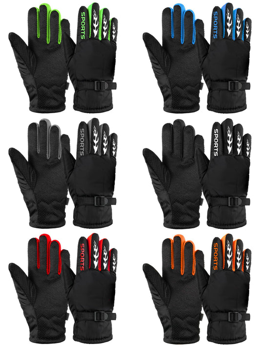 SATINIOR 6 Pairs Kids Winter Gloves Waterproof Ski Gloves Snow Warm Full Finger Snowboard Unisex Gloves for Cold Weather Boys Girls (Elegant Color,7-12 Years)