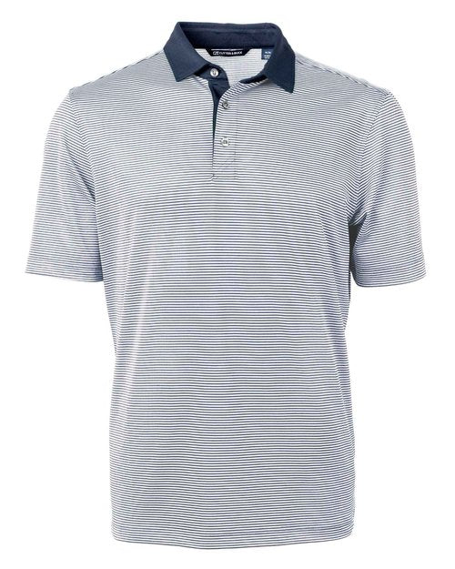 Cutter & Buck Mens Virtue Eco Pique Micro Stripe Recycled Big Tall Polo Shirt, Navy Blue/White, 2X US