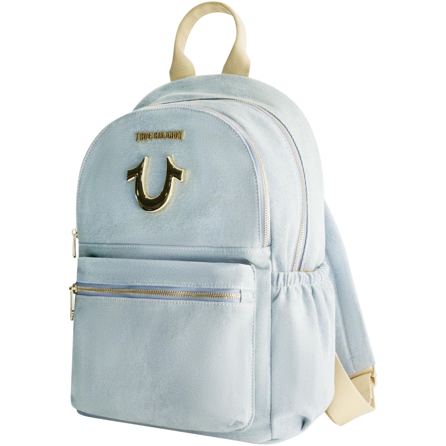 True Religion Backpack, Horseshoe Logo and Zip Pockets Travel Bag, Denim