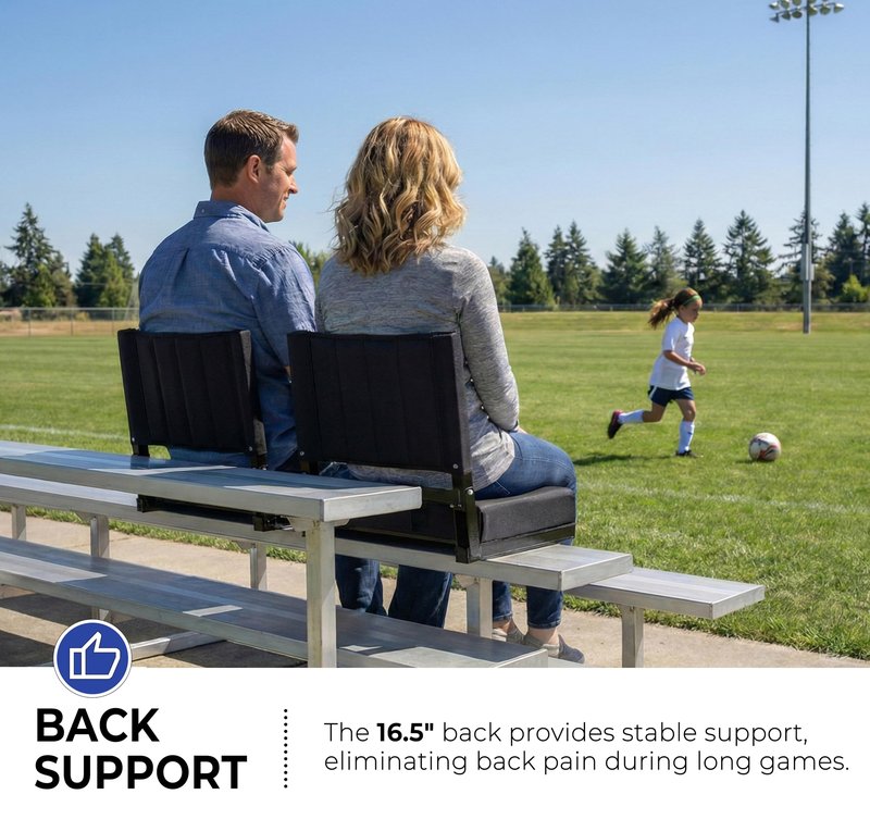 SPORT BEATS Stadium Seats with Back Support Bleacher Chairs with Back and Cushion Thick Padded Bleacher Seats Includes Shoulder Strap Black 1pc Standard