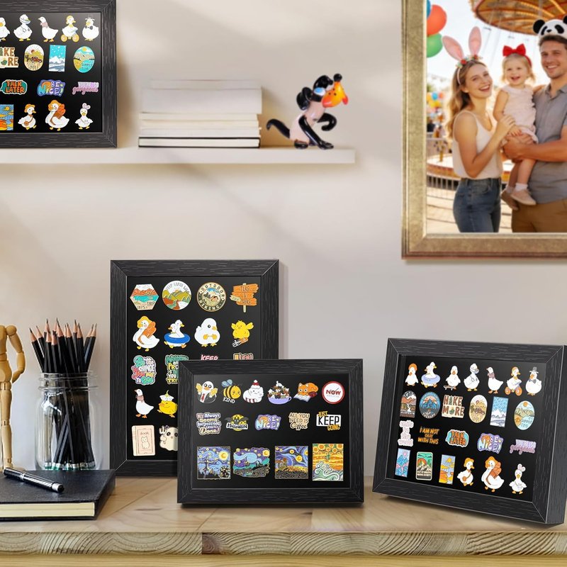 Enamel Pin Display Frame - 7x9 Shadow Box for Wall & Tabletop | Brooch Holder in Black