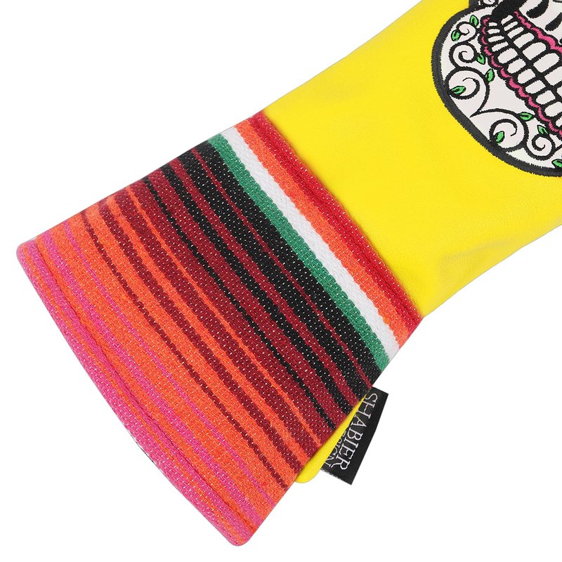 SHABIER Yellow Golf Driver Headcover with Organ Flowers Embroidery Sugar Skull Design for Golf Driver Club