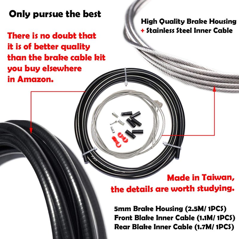 Farbetter Mechanical Bike Disc Brake Kit, Including Front and Rear Caliper, Brakes Cables, Brake Levers, 160mm Rotor, with Cable End Tips Caps, Rotating S-Hook Clips, Disc Rotor Adjuster (Red)